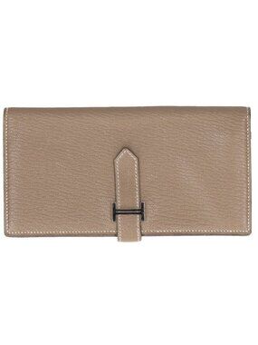 Hermes Bearn Soufflet Silver Leather Wallet